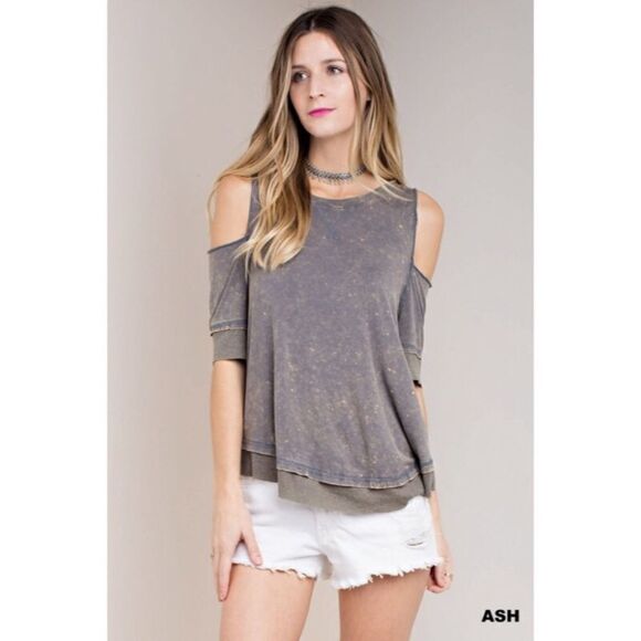 Ash Cold Shoulder Washed Top - Picture 6 of 10